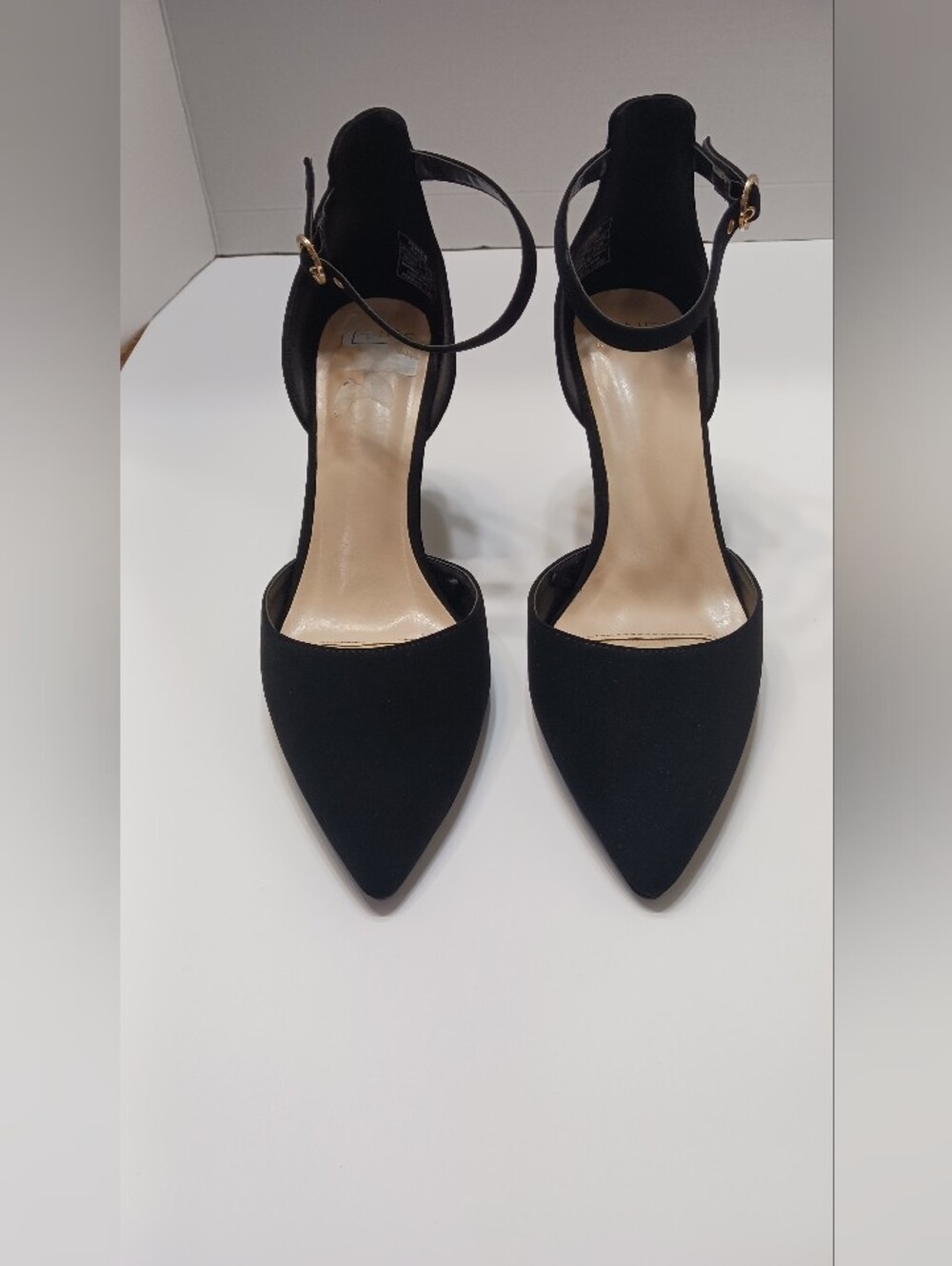 Jones New York Black Pointed Toe Ankle Strap Heels